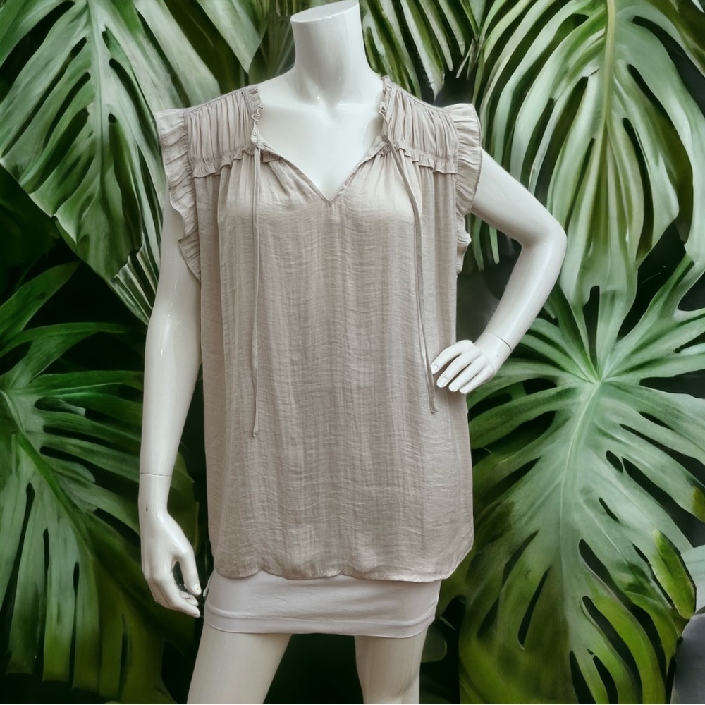 [2X] SUMMER SLEEVELESS BLOUSE Ivory Beige Lightweight - Picture 2 of 7
